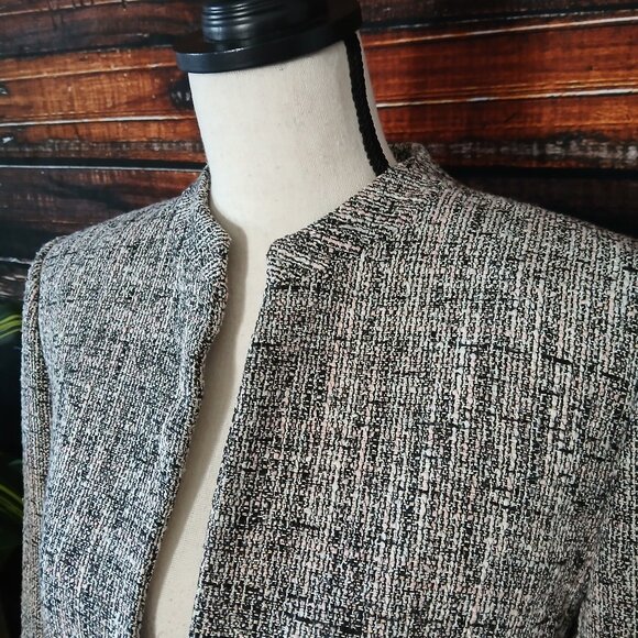 NWT Anne Klein 12 Blazer Jacket Open Front Cropped Sleeves Ballet Tweed Weave - Picture 3 of 12